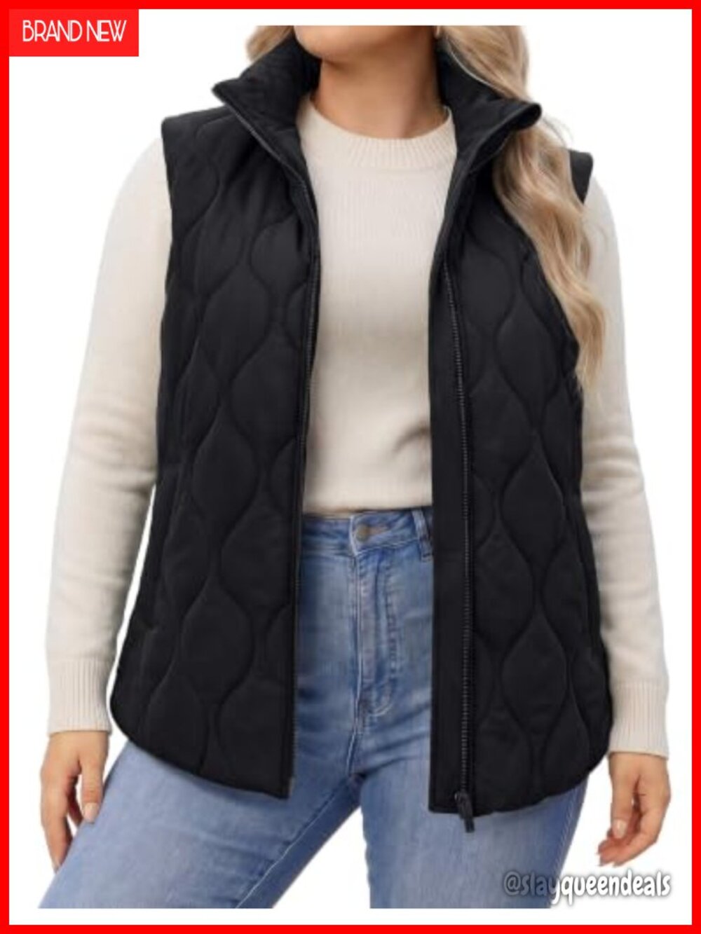 Plus Size Puffer Vest Quilted Jacket Stand Collar Sleeveless Zip Up Lightweight